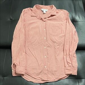 Old Navy Women's Pink Striped Button Down Shirt